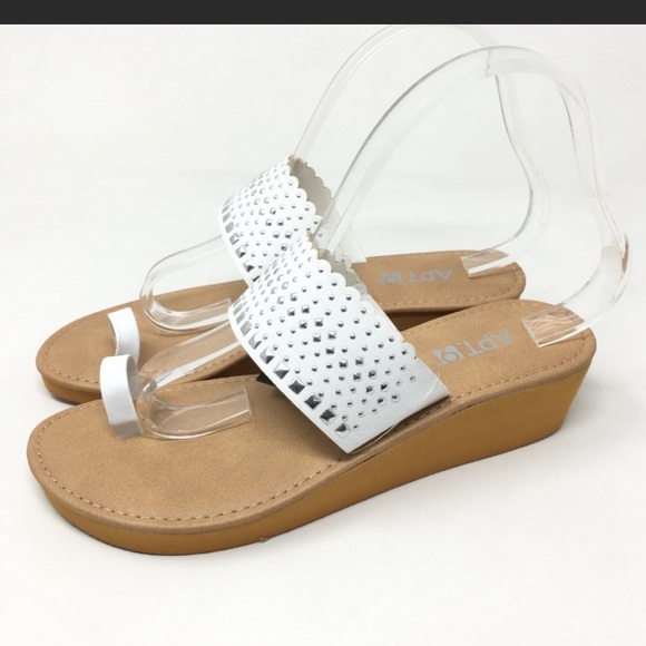 NWT Apt. 9 white embellished wedge slip on sandals - Picture 4 of 6